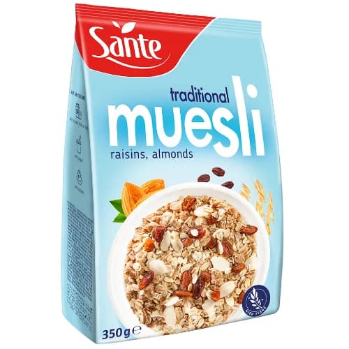 Santé Traditional Muesli Cereal Flakes with Raisins & Almonds 350g